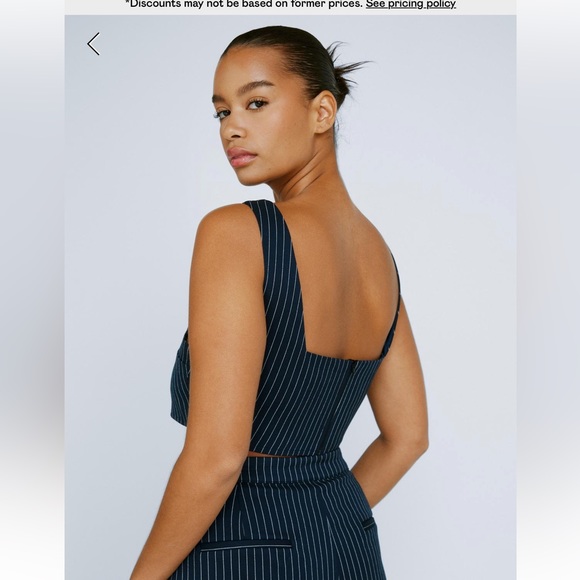 Plus Size Navy Pinstripe Tailored Bralet - Picture 3 of 4